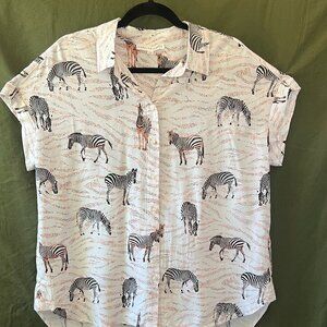 Zebra Print Jane + Delancey Button Down Top Size L